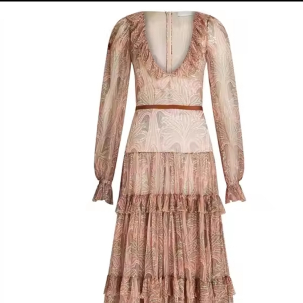 Elegant Brown Patterned Maxi Dress - Picture 3 of 5